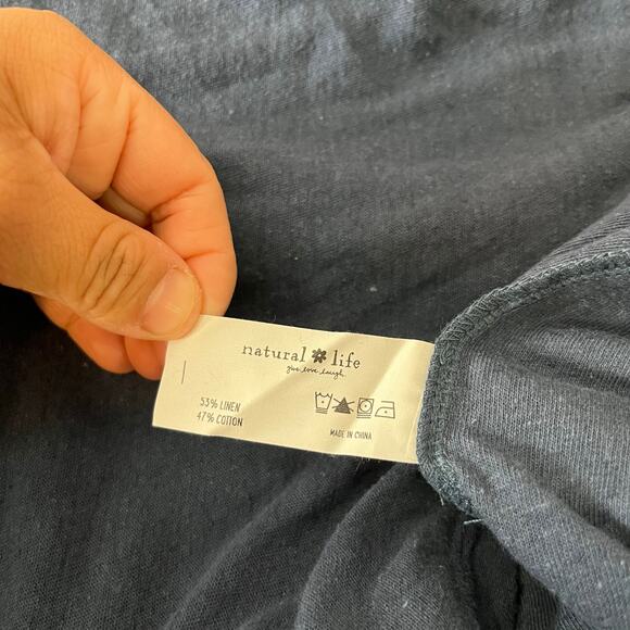 Natural Life The Jenna Jumpsuit in Washed Navy Blue L/XL Linen Cotton Blend New - Picture 7 of 7